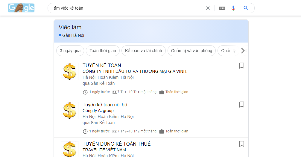 Sàn kế toán khi google tìm  kiếm