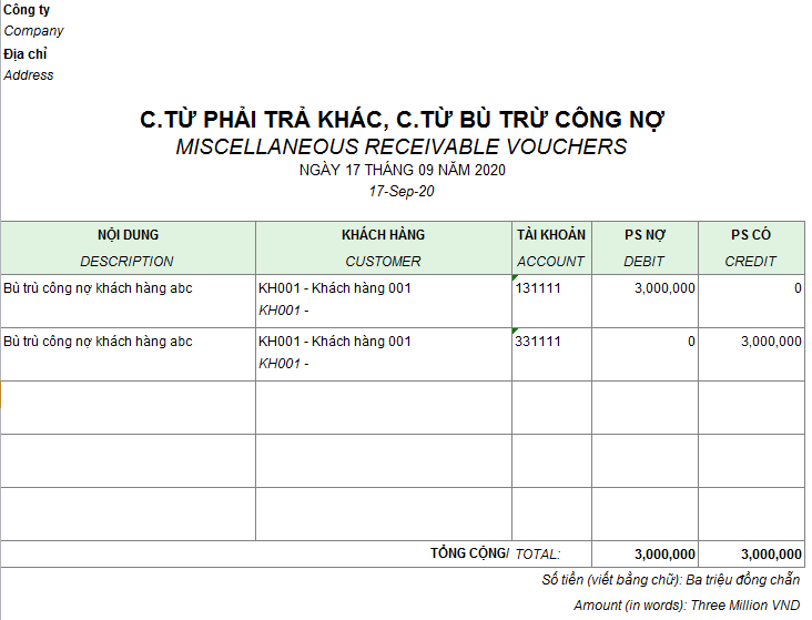 Mẫu chứng từ phải trả, chứng từ bù trừ công nợ ( Song ngữ )