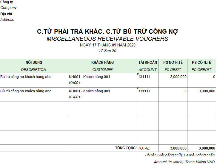 Mẫu chứng từ phải trả, chứng từ bù trừ công nợ ( Song ngữ - Ngoại tệ )