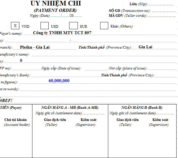 Mẫu giấy ủy nhiệm chi ngân hàng MB