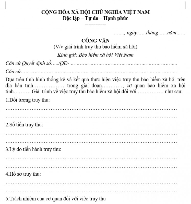Mẫu công văn giải trình truy thu bảo hiểm xã hội