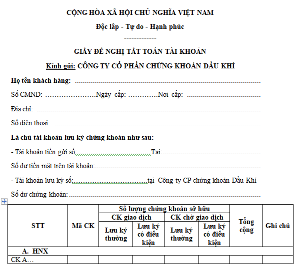 Mẫu giấy đề nghị tất toán tài khoản cá nhân