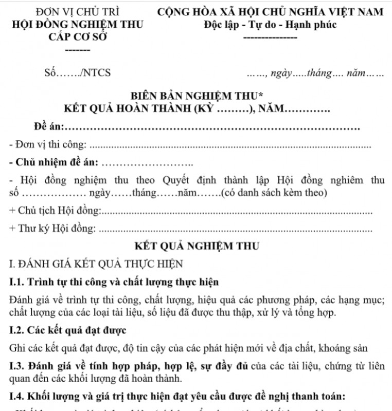 Mẫu biên bản nghiệm thu cấp cơ sở