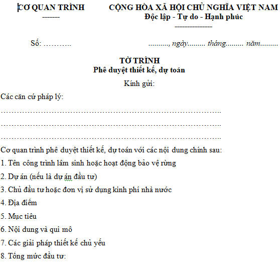 Mẫu tờ trình phê duyệt thiết kế, dự toán