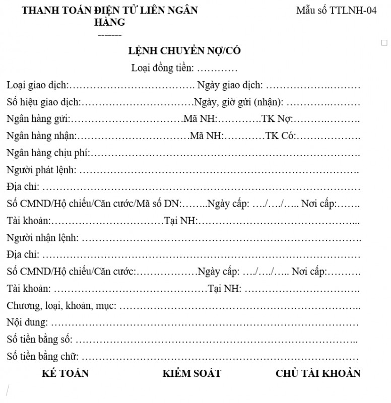 Lệnh chuyển nợ, có