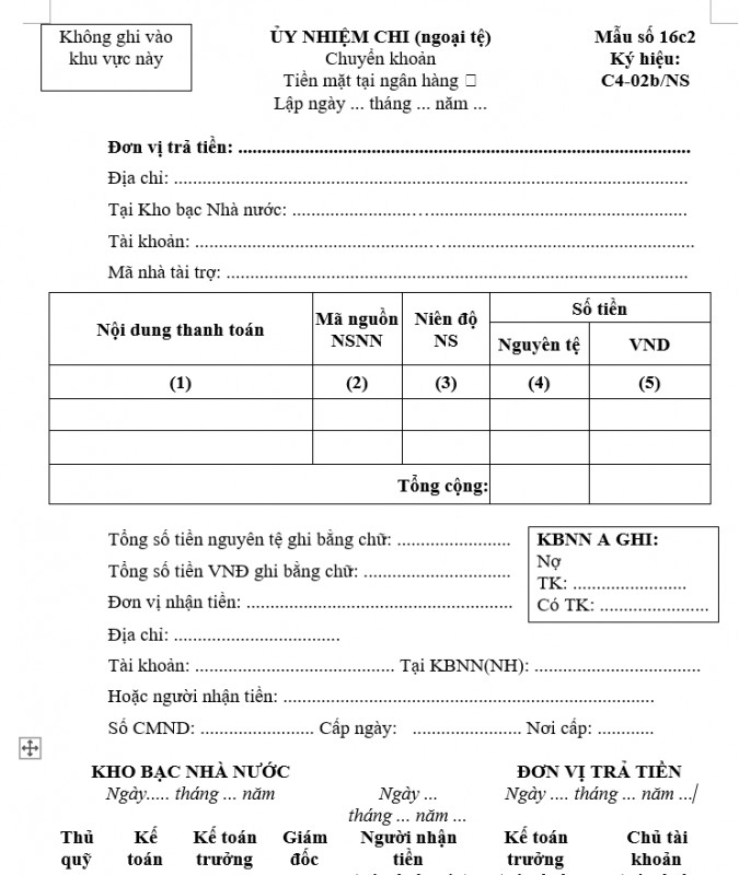 Mẫu C4-02b/KB Mẫu ủy nhiệm chi ngoại tệ