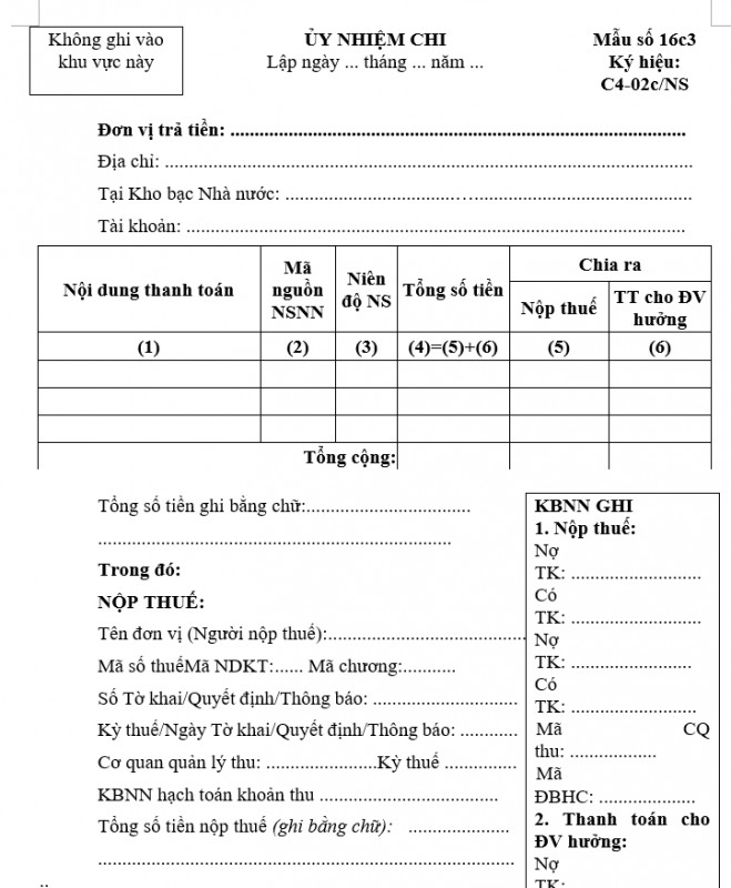 Mẫu C4-02c/KB - Ủy nhiệm chi chuyển khoản, chuyển tiền điện tử (khấu trừ thuế)