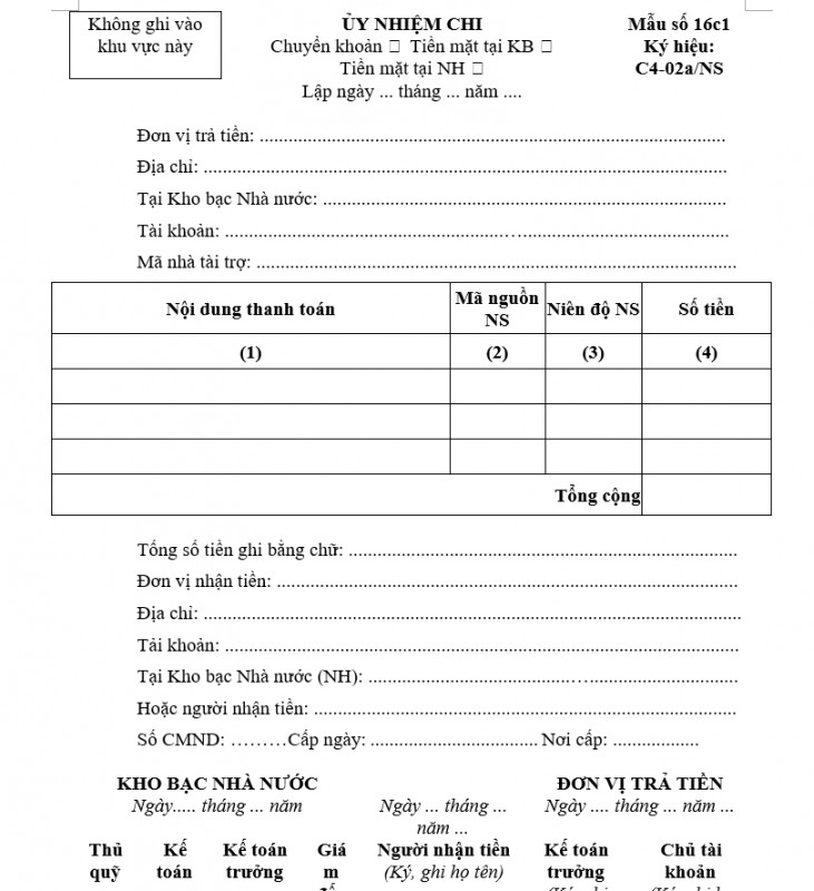 Mẫu C4-02a/KB Mẫu ủy nhiệm chi không kèm nộp thuế