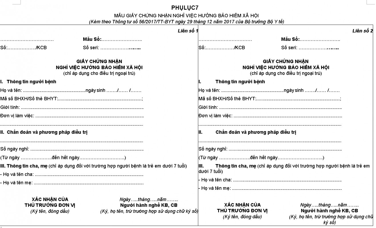 Mẫu Giấy chứng nhận nghỉ việc hưởng bảo hiểm xã hội