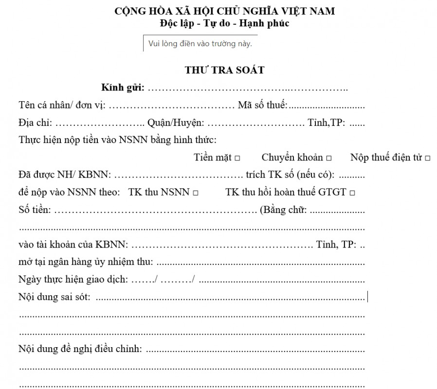 Mẫu C1-11/NS Thư tra soát