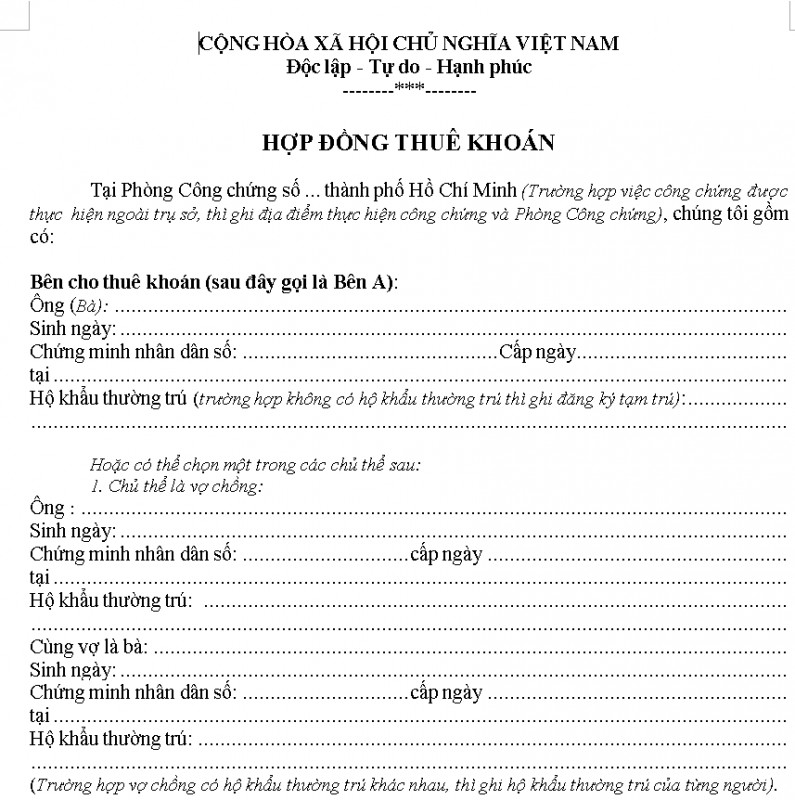 Mẫu hợp đồng thuê khoán