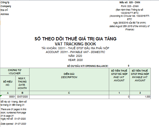Mẫu sổ theo dõi thuế giá trị gia tăng theo TT 133 ( Song ngữ)