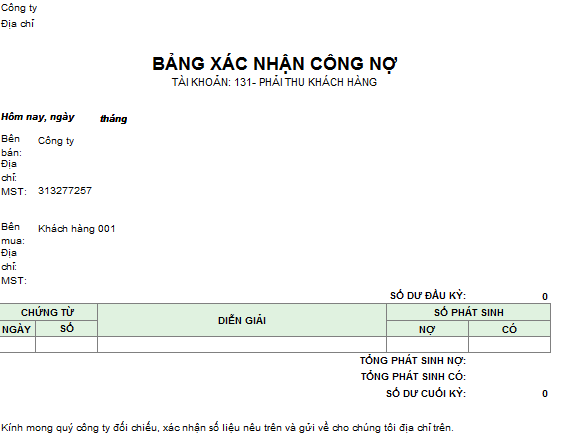 Bản xác nhận công nợ