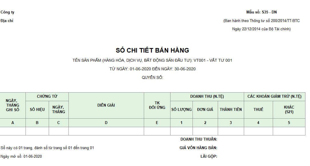 Mẫu sổ chi tiết bán hàng ( Ngoại tệ)  theo TT200/2014/TT-BTC ngày 22/12/2014 của Bộ Tài chính