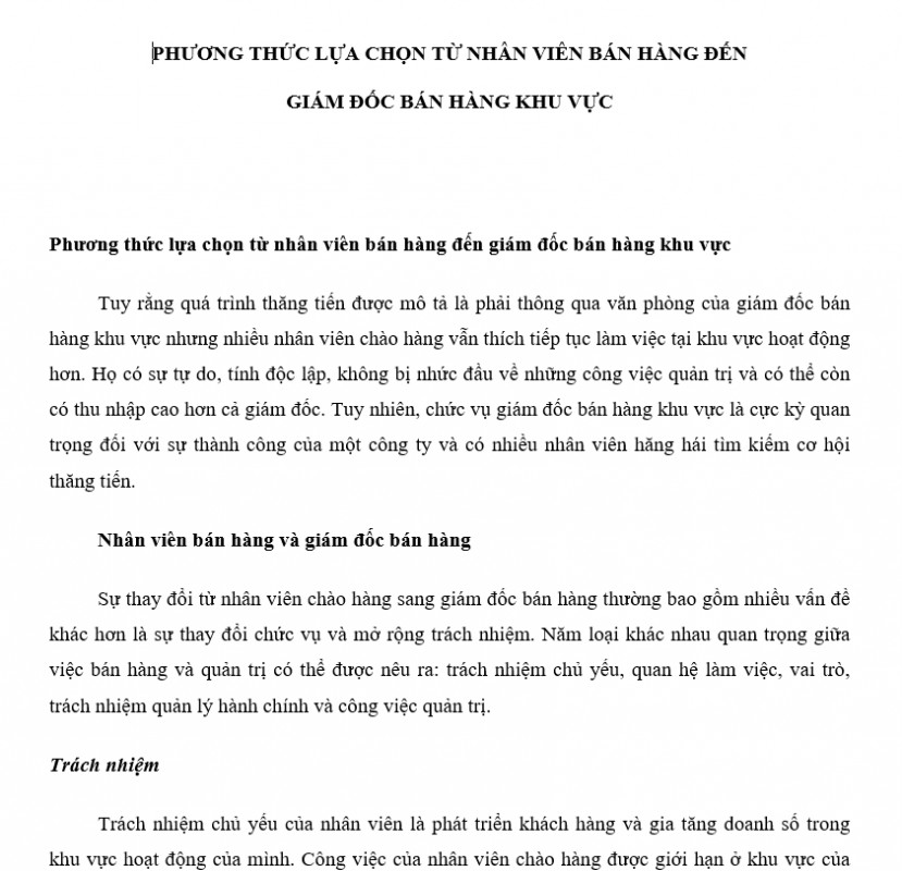 Quy trình bán hàng - Phương thức lựa chọn từ nhân viên bán hàng đến giám đốc bán hàng khu vực
