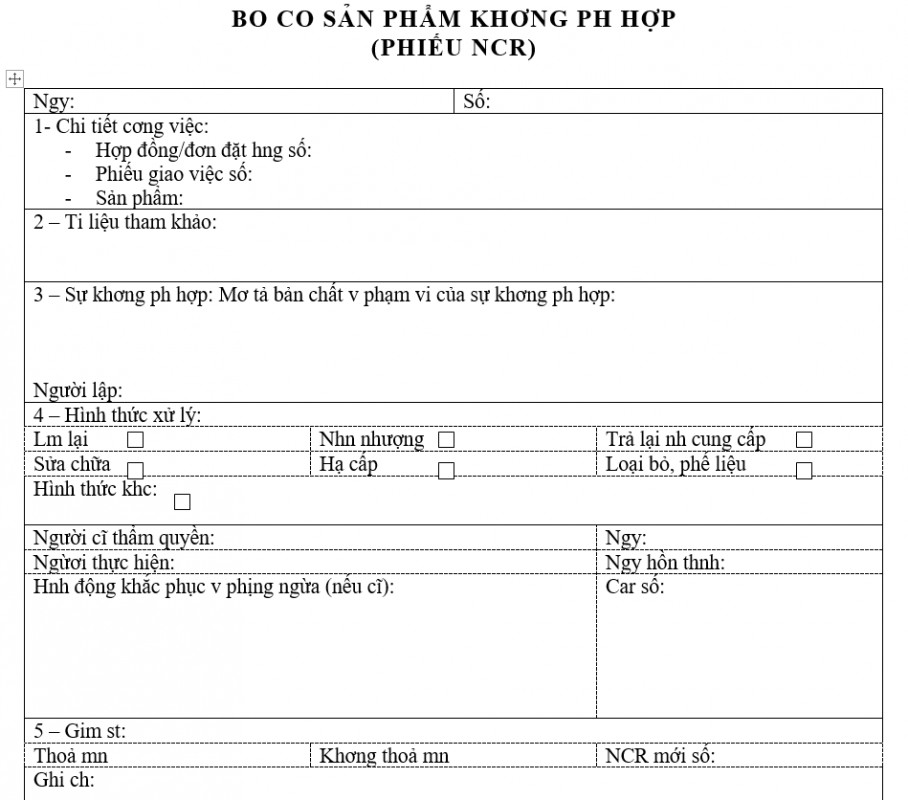 Quản trị hành chính - Phiếu NCR