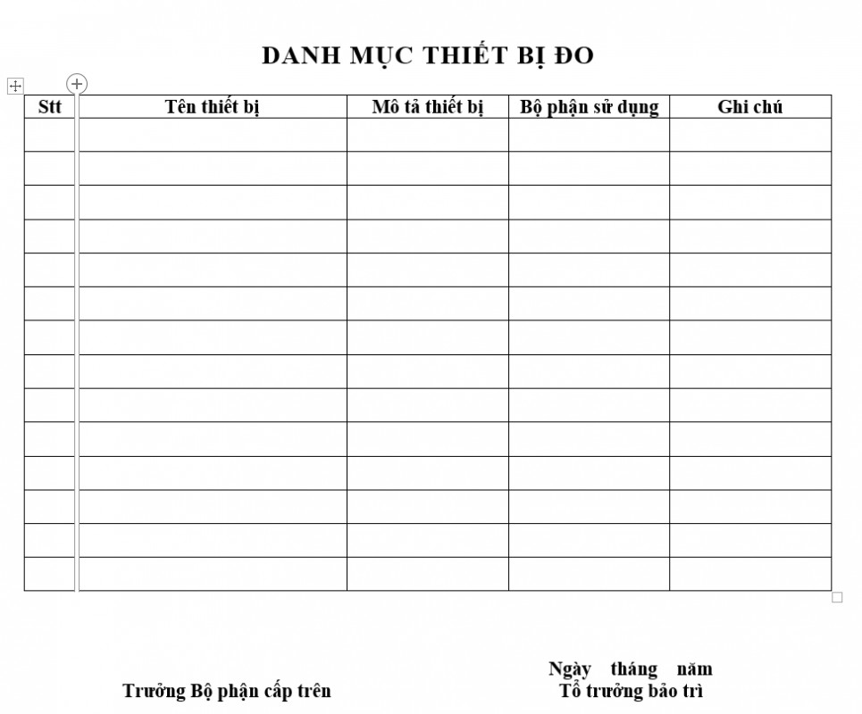 Quản trị hành chính - Danh mục thiết bị đo