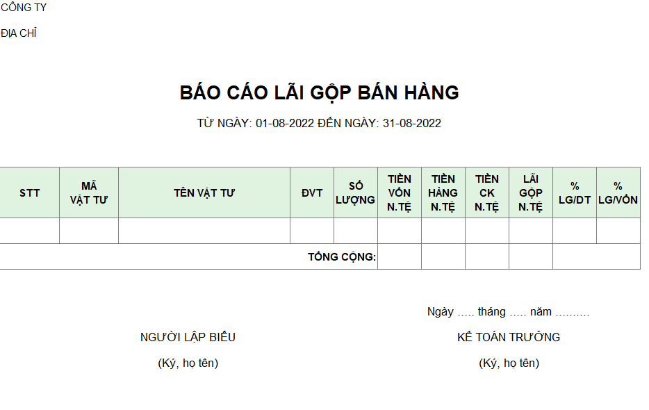 Báo cáo lãi gộp bán hàng ( NGOẠI TỆ )