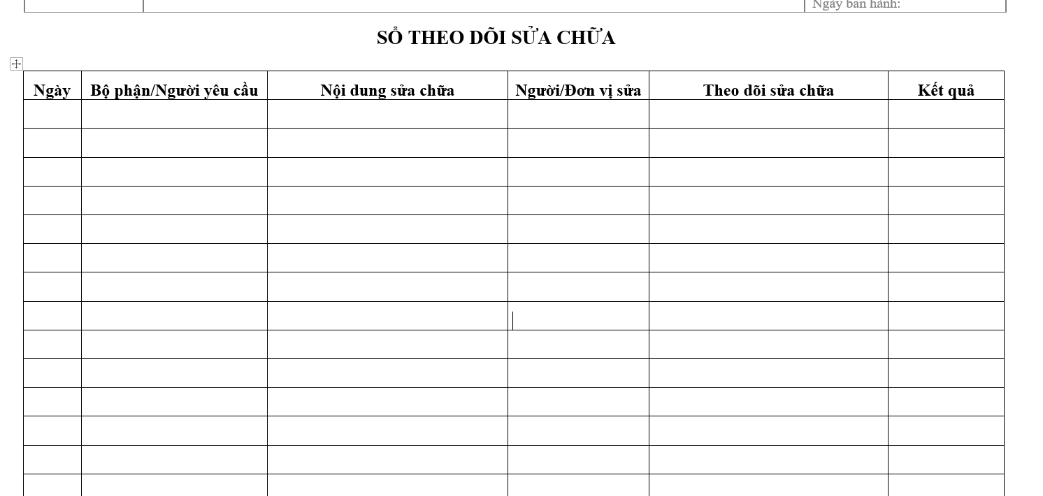 Quy trình sửa chữa - Sổ theo dõi sửa chữa
