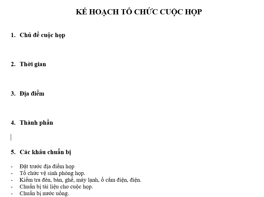 Quy định tổ chức và quản lý cuộc họp - Kế hoạch tổ chức cuộc họp
