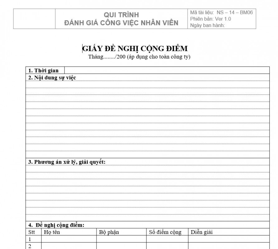 Quy trình bán hàng - Giấy đề nghị cộng điểm