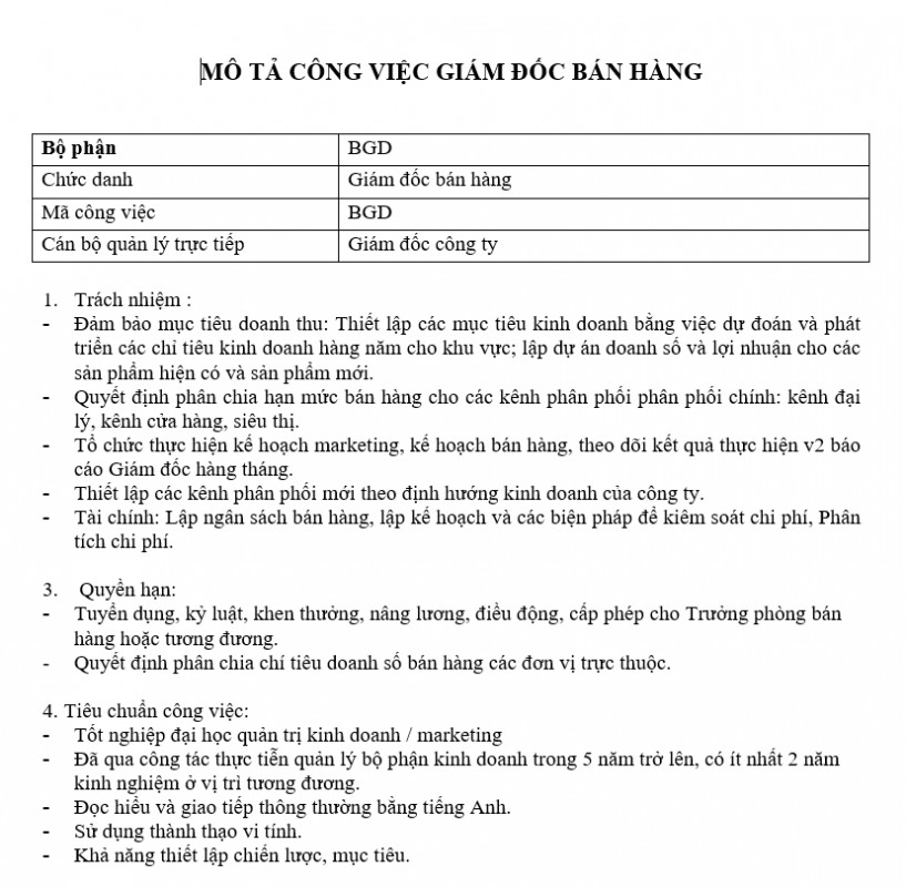 Quy trình bán hàng - Mô tả công việc của giám đốc bán hàng