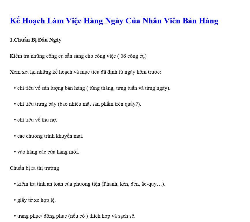 Quy trình bán hàng - Kế hoạch làm việc hàng ngày của nhân viên bán hàng
