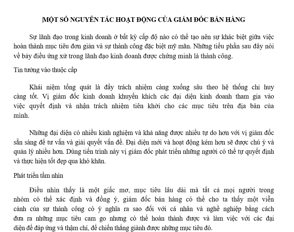 Quy trình bán hàng - Một số nguyên tắc hoạt động của giám đốc bán hàng