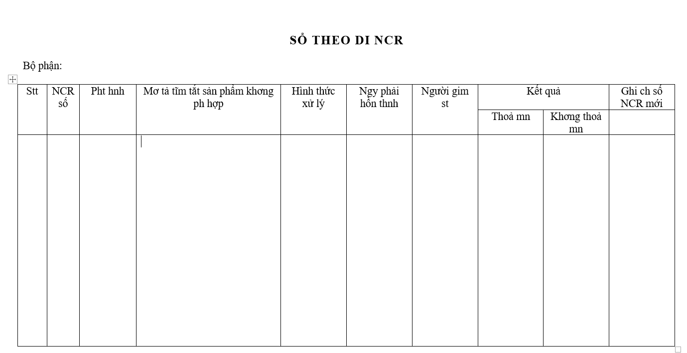 Quản trị hành chính - Sổ theo dõi NCR