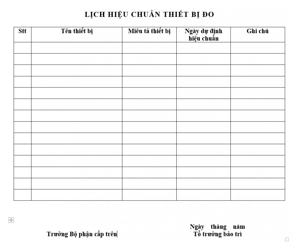 Quản trị hành chính - Lịch hiệu chuẩn thiết bị đo