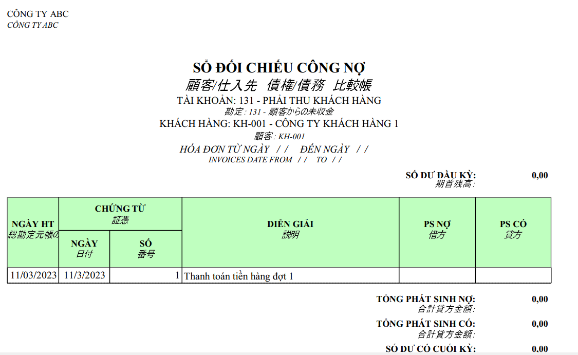 Mẫu sổ đối chiếu công nợ ( Song ngữ - Tiếng nhật )