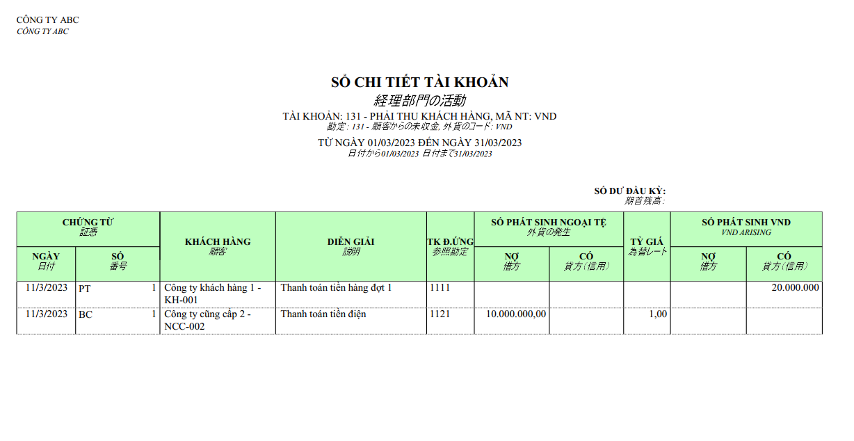 Mẫu sổ chi tiết tài khoản ngoại tệ ( SONG NGỮ - TIẾNG NHẬT )
