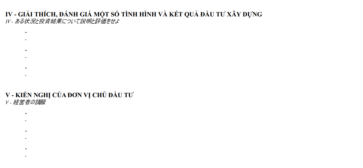 Mẫu thông tin thuyết minh kế toán chủ đầu tư ( SONG NGỮ - TIẾNG NHẬT)