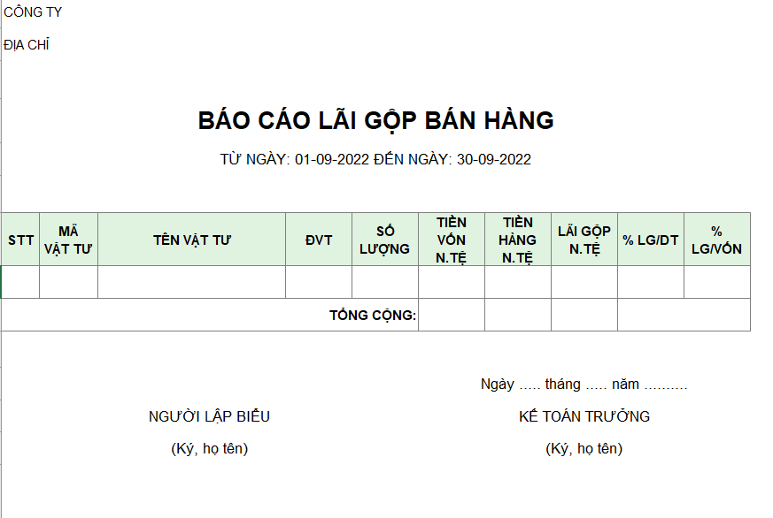 Báo cáo lãi gộp bán hàng ( Không chiết khấu ) ( NGOẠI TỆ )