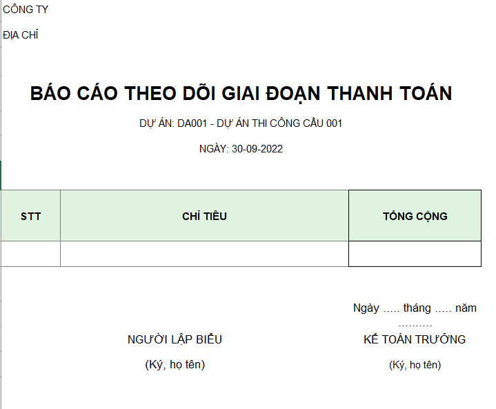 Báo cáo theo dõi giai đoạn thanh toán