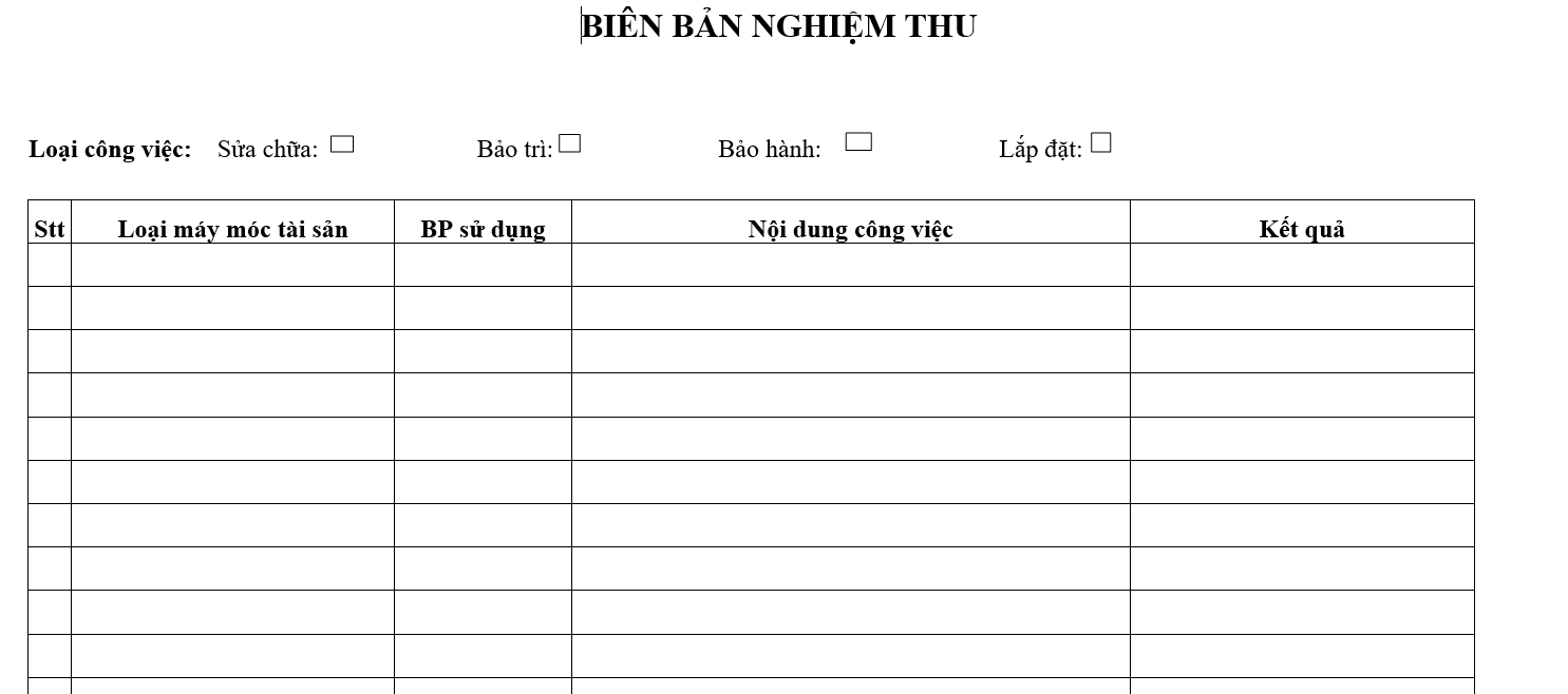 Quy trình sửa chữa - Biên bản nghiệm thu
