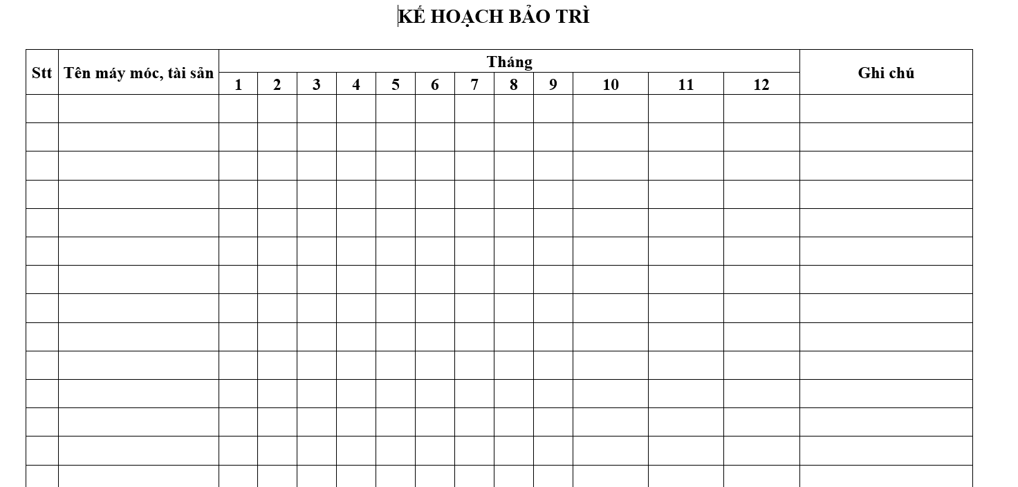 Quy trình bảo hành, bảo trì - Kế hoạch bảo trì