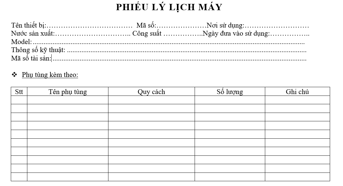 Quy trình bảo hành, bảo trì - Phiếu lý lịch máy