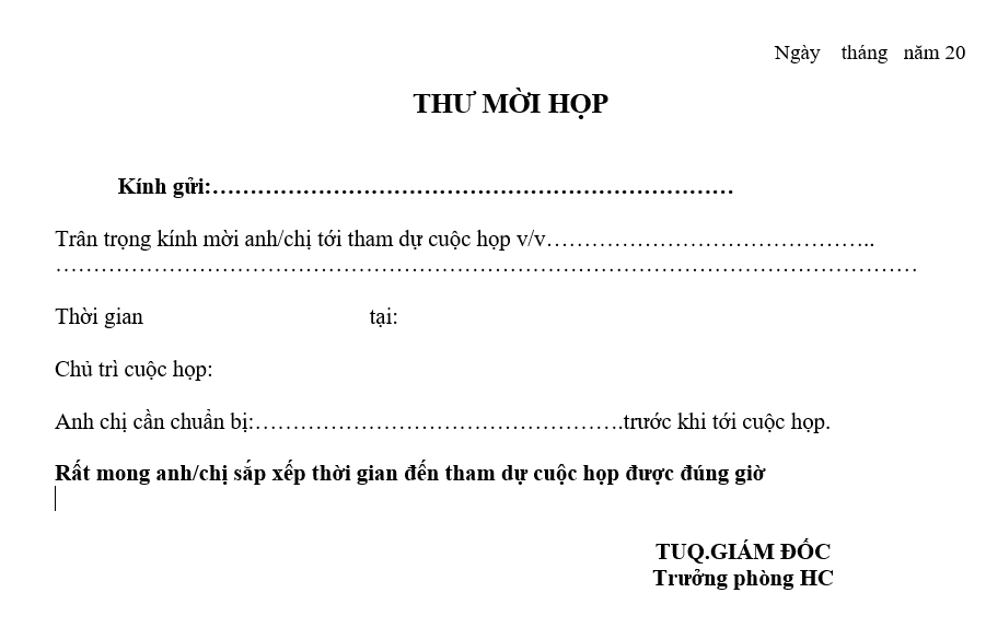 Quy định tổ chức và quản lý cuộc họp - Thư mời họp