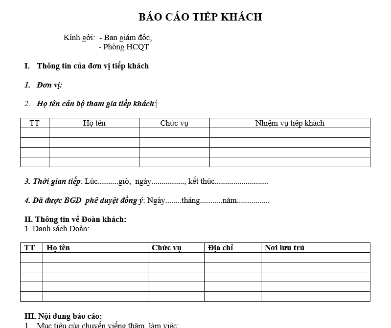 Quy định tiếp khách - Báo cáo tiếp khách
