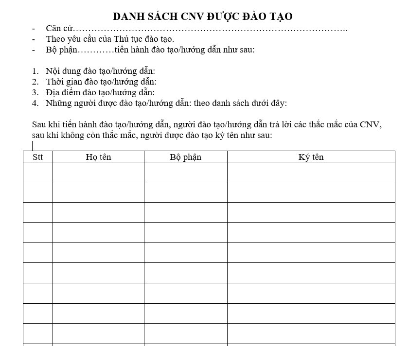 Hệ thống quản trị nhân sự - Danh sách càn bộ nhân viên được đi đào tạo