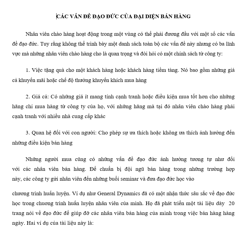 Quy trình bán hàng - Các vấn đề đạo đức của đại diện bán hàng