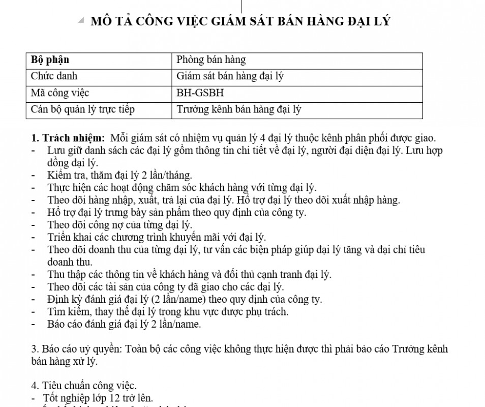 Quy trình bán hàng - Mô tả công việc của giám sát bán hàng đại lý
