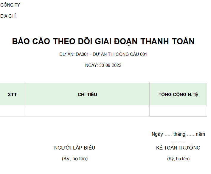 Báo cáo theo dõi giai đoạn thanh toán ( NGOẠI TỆ )
