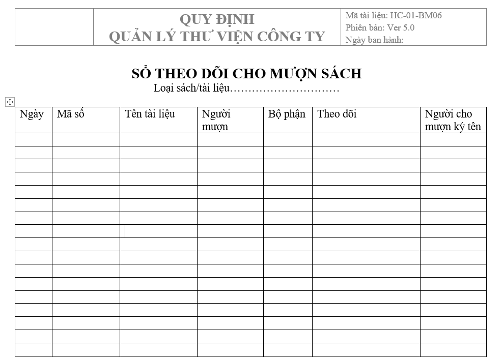 Quy trình quản lý thư viện - Sổ theo dõi mượn sách