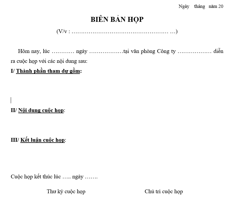 Quy định tổ chức và quản lý cuộc họp - Biên bản cuộc họp