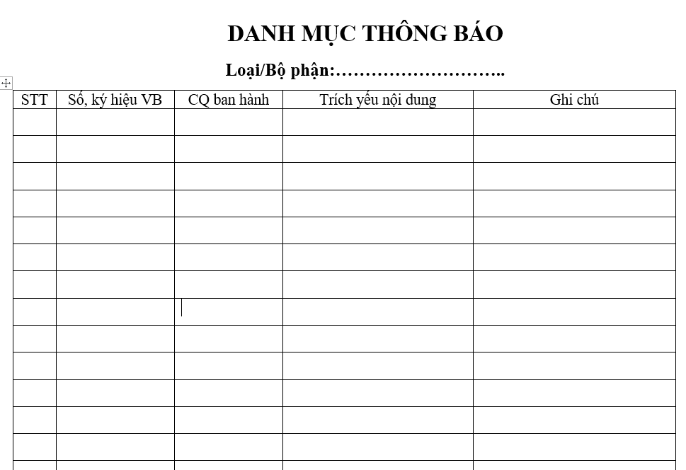 Quy trình quản lý công văn đến, công văn đi - Danh mục thông báo