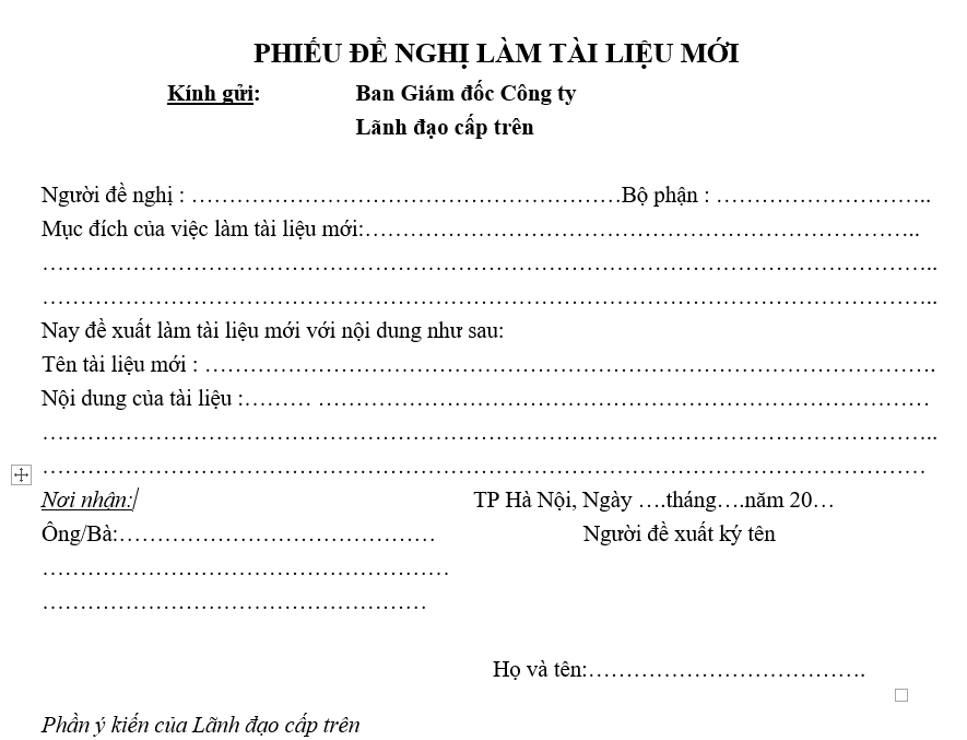 Quy định quản lý tài liệu - Phiếu đề nghị làm tài liệu