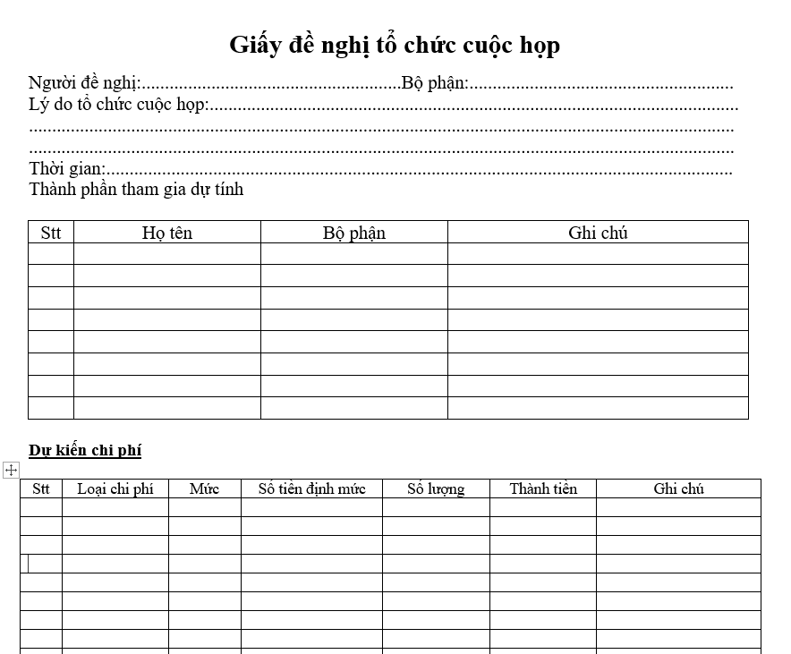 Quy trình tổ chức hội nghị - Giấy đề nghị tổ chức cuộc họp