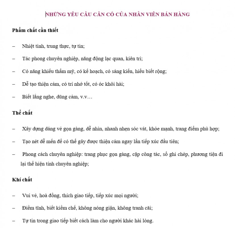 Quy trình bán hàng - Những yêu cầu cần có của nhân viên bán hàng